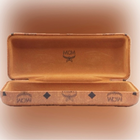 Authentic MCM Name Brand Logo Monogram Clam Cognac Glasses Eyeglasses Hard Case - Picture 3 of 8